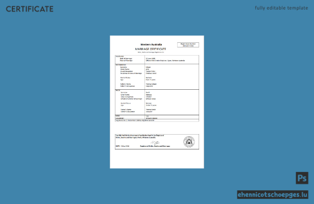 Australische Heiratsurkunde (West-Australien) im Word-Format – Beispielvorschau